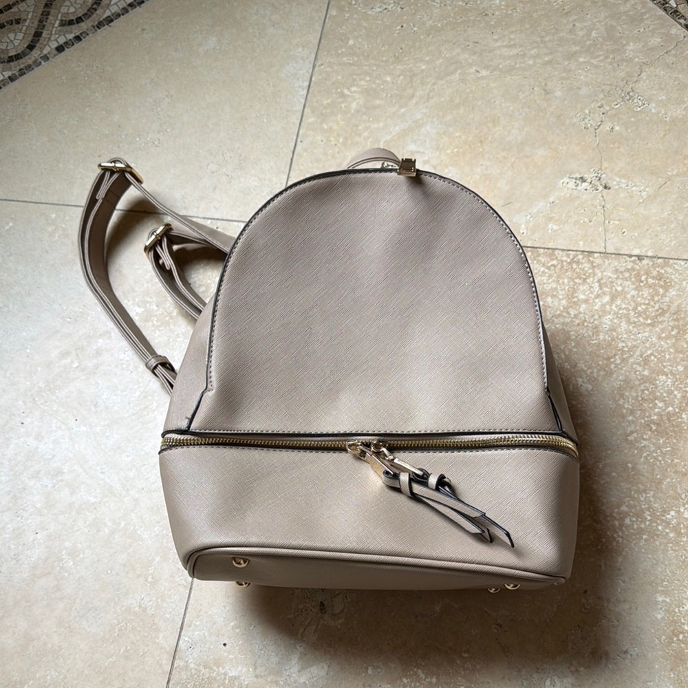Taupe Leather Mini Backpack - Unbranded